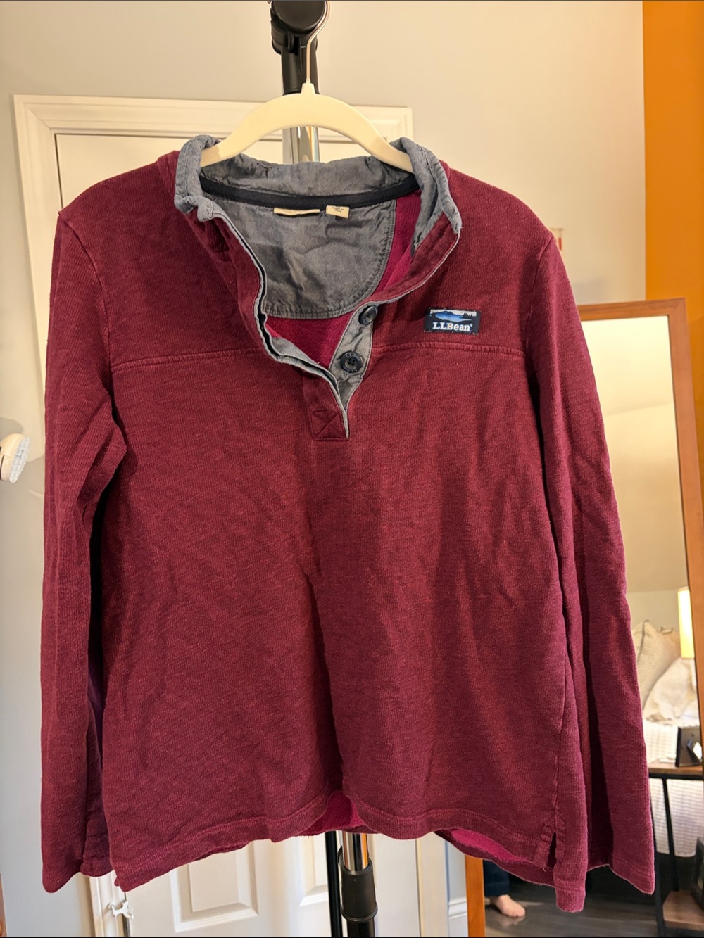 L.L. Bean Women’s Burgundy Popover Sweater with Contrast Collar